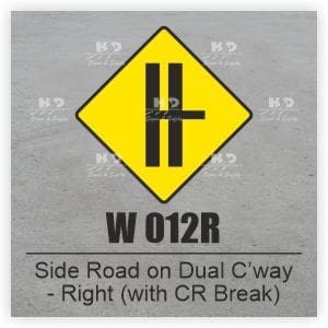 W012R - Side Road on Dual Carriageway  with Central Reserve Break - Right